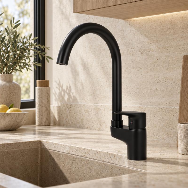 Aquanello Casa Keukenmengkraan Zwart met Bovenhendel BL-1202-CS